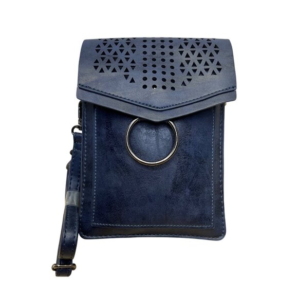 Inicat Women’s Blue Faux Leather With Cutout Design & Ring Accent Crossbody Bag - Picture 1 of 12